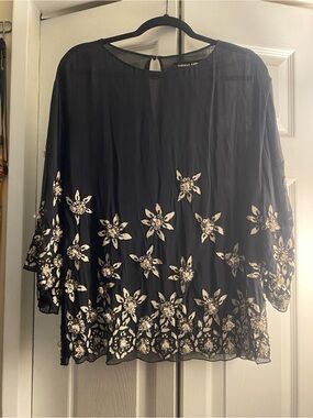 Vintage Black Floral Embroidered Sheer Top